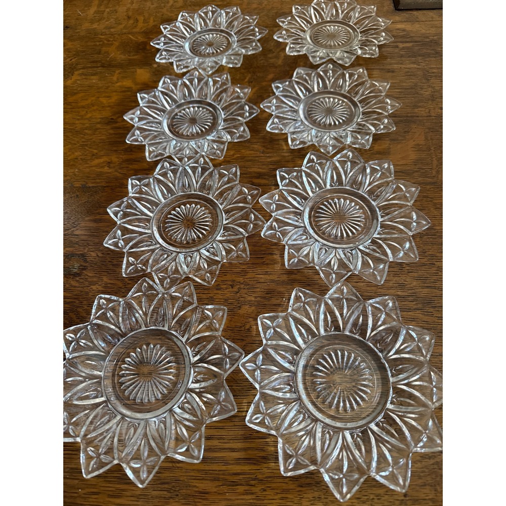Vintage Federal Glass Petal Coasters Set of 8 Clear Starburst Sunburst 5.5 Inch
